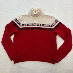 Vintage Fashion Bug Wool Nordic Red Fair Isle Turtleneck Size Large